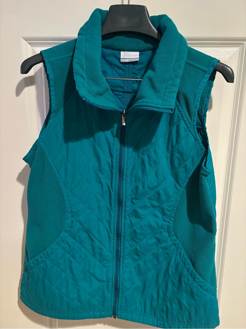 Columbia Women’s Large Teal Quilted Fleece Hybrid Vest Full Zip Outdoor